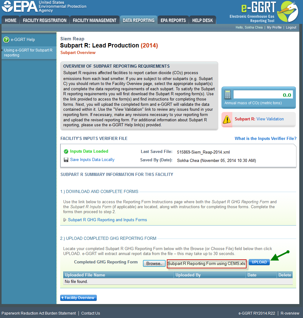 Subpart R: Click the Browse Button to Upload the File
